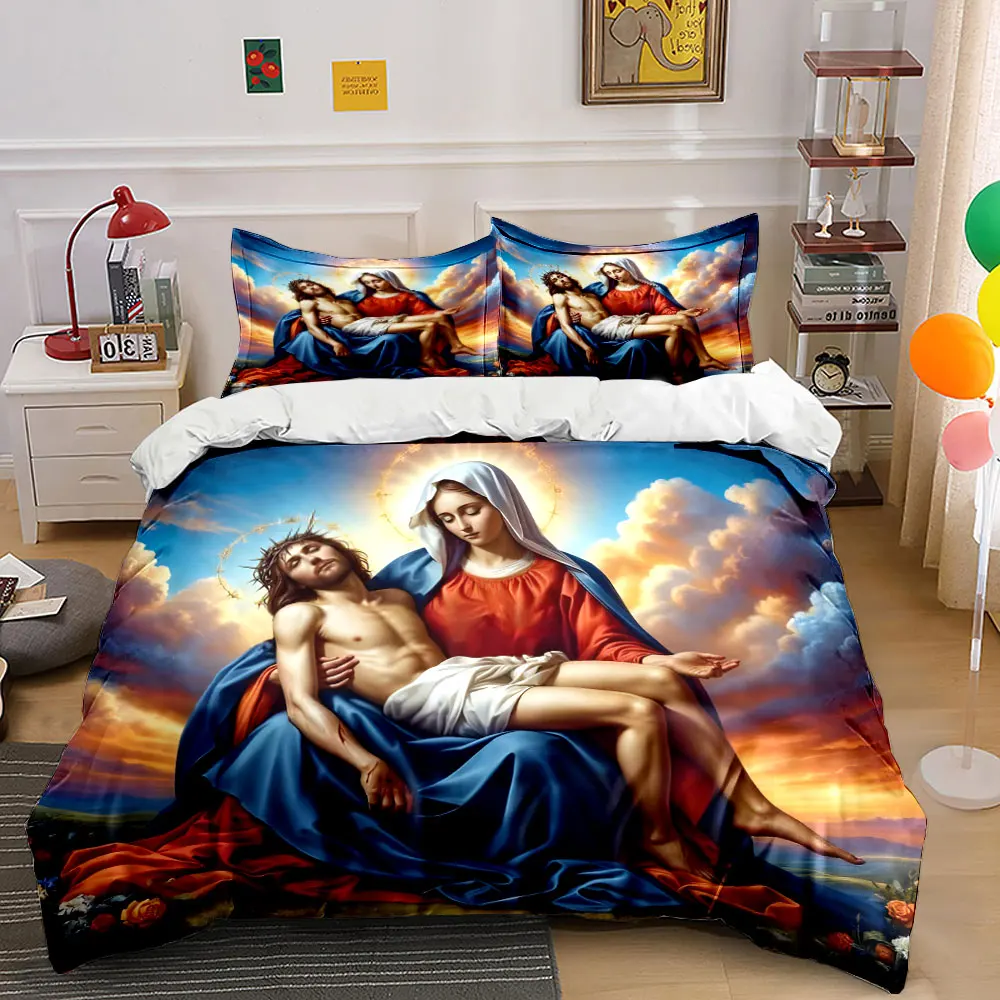 Gentle Madonna Cradles Jesus Bedding Set for Kids Luxury Gift 3pcs Digital Print Comforter Set Soft Comfortable Breathable