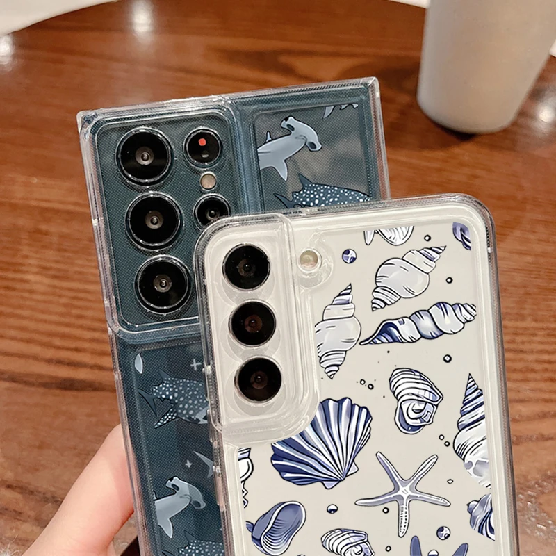 เคสโทรศัพท์ซิลิโคนลายฉลามสำหรับ Samsung Galaxy S25 Edge S23 S24 Ultra S22 S24 FE A17 A55 A56 A16 A26 A36 A35 A15 แบบใส