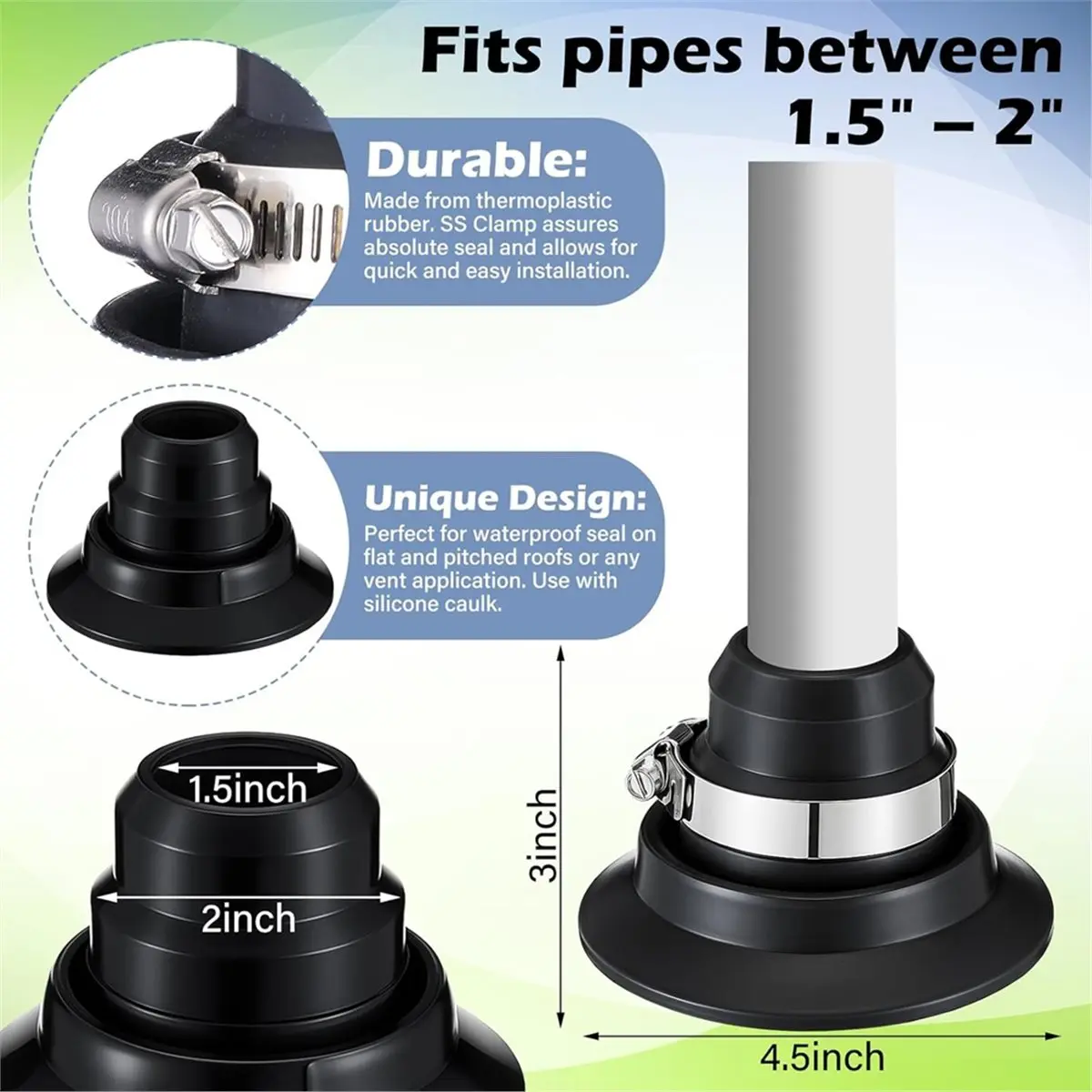 

2 шт. 1,5 "-2" резиновый воротник для ремонта багажника, комплект для мигания вентиляционных отверстий, мигающая вентиляционная труба для крыши с зажимом из нержавеющей стали, подходит