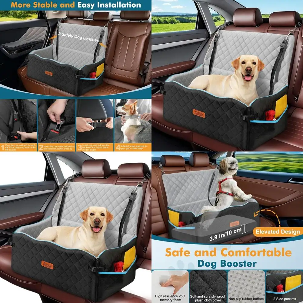 

Large Dog Car Seat Bed with Memory Foam Cushion, Detachable Washable Cover, Suitable for Dogs Under 60 lbs or Two Small Breeds,