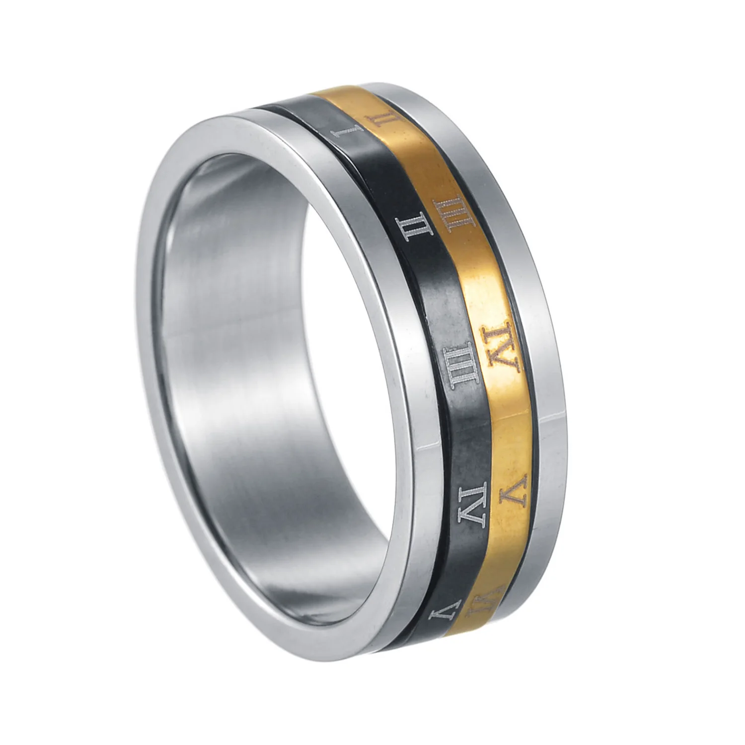 Titanium Steel Rotating Roman Digital Men's Ring Anti Anxiety Multi functional Jewelry Fashion Fit Spinner Ring Power Sense Gift