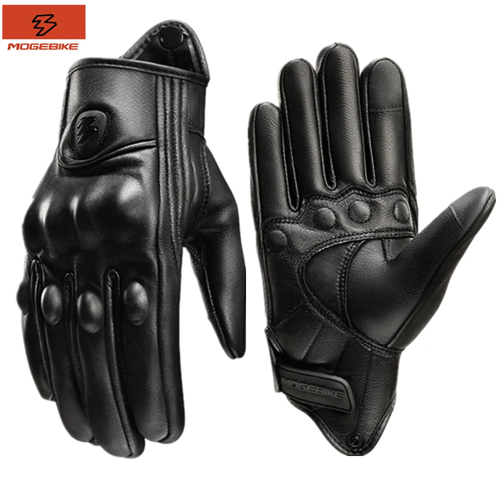 

2025 Summer New Vintage Leather Motorcycle Gloves Men Black Wear-resistant Guantes Touchscreen Anti-slip Retro Motobiker Luvas