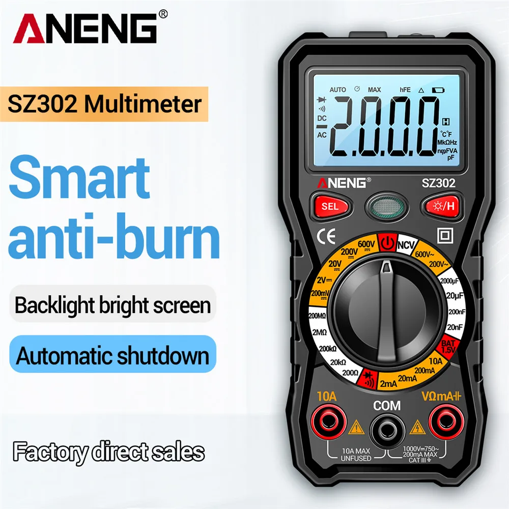 ANENG SZ302 Professional Digital Multimeter AC/DC Votage Tester NCV Detector Resistance Tester Ohm Ammeter Capacitance TestMeter