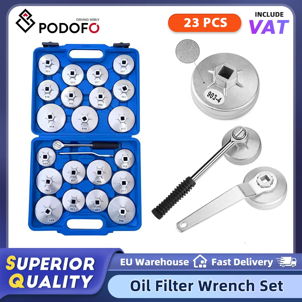 Podofo 23-teiliges Ölfilter-Schlüsselset aus Aluminiumlegierung, Ölfilter-Steckschlüsselsatz mit 1/2-Zoll-Antrieb, Ölfilter-Entfernungswerkzeug-Set mit Box