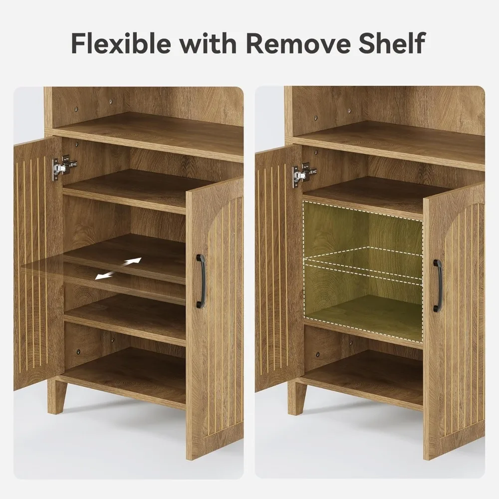 خزانة كتب مقوسة بطول 70.9 بوصة، رف كتب من 8 طبقات مع أبواب وأرفف قابلة للتعديل، خزانة كتب كبيرة للمزرعة للعيش