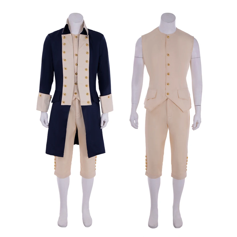 Medieval Colonial Hamilton Uniform 18th Century Men's Trench Vest Suits Halloween Carnival Party Cosplay Officer Costume