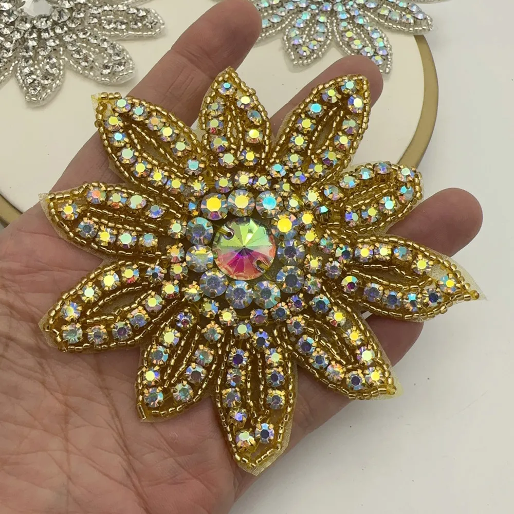 1PCS Rhinestone Flower Applique Patches Iron On/Sew On Wedding Dress Accessories for Clothes Decoration