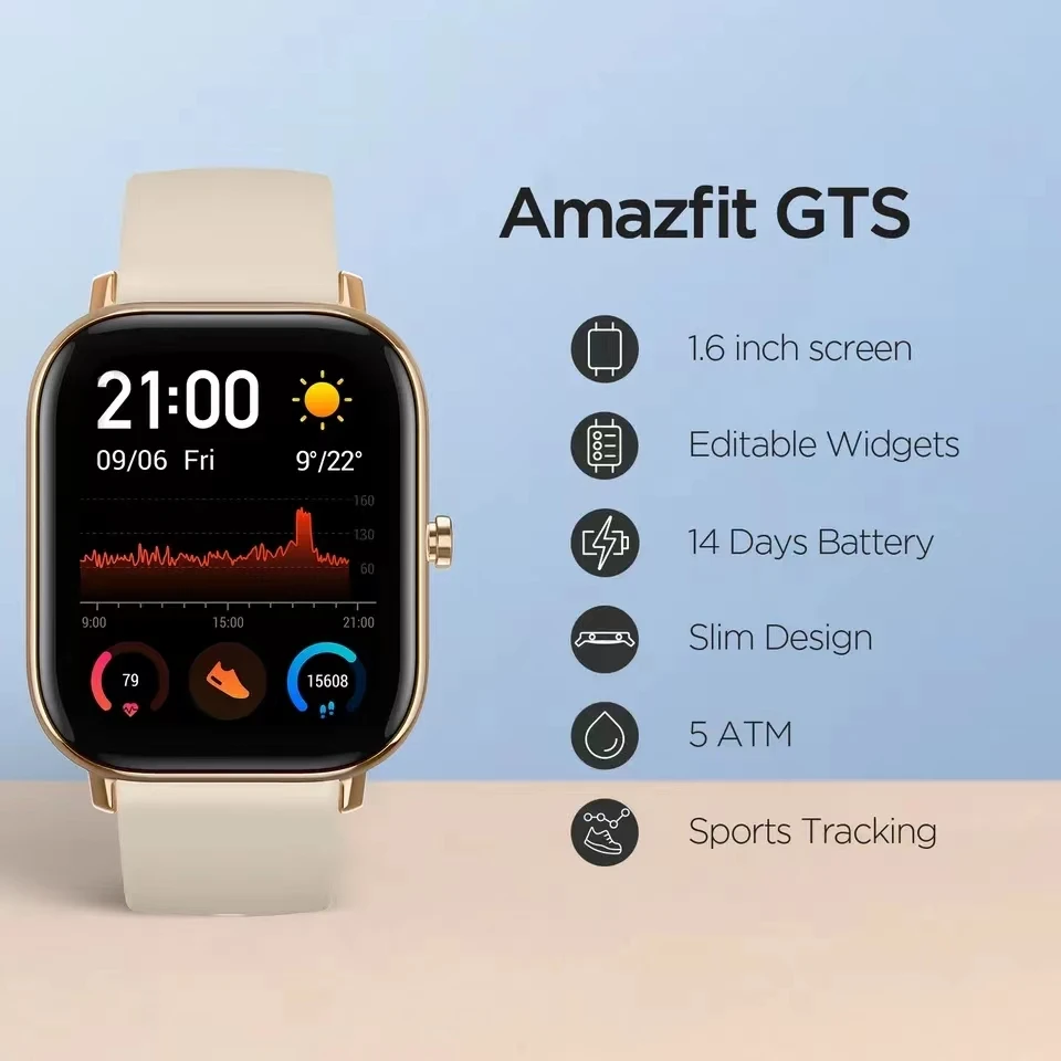 Amazfit GTS Smartwatch Con GPS, Schermo AMOLED 1.65'', 14 Giorni Di Batteria, 12 Modalità Sportive, Impermeabile 5ATM