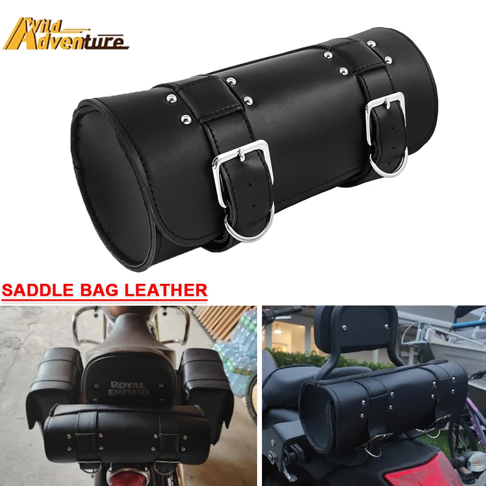 Universal Motorcycle Saddle Bag Leather For Chopper Bobber Cruiser For Dyna For Softail For Sportster PU Front/Rear Tool Bags