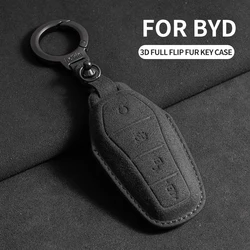 Suede Car Key Case Cover Remote Fob Holder Keychain For BYD Song Plus Atto 3 Han EV Tang DM Qin Seal Dolphin Key Accessories