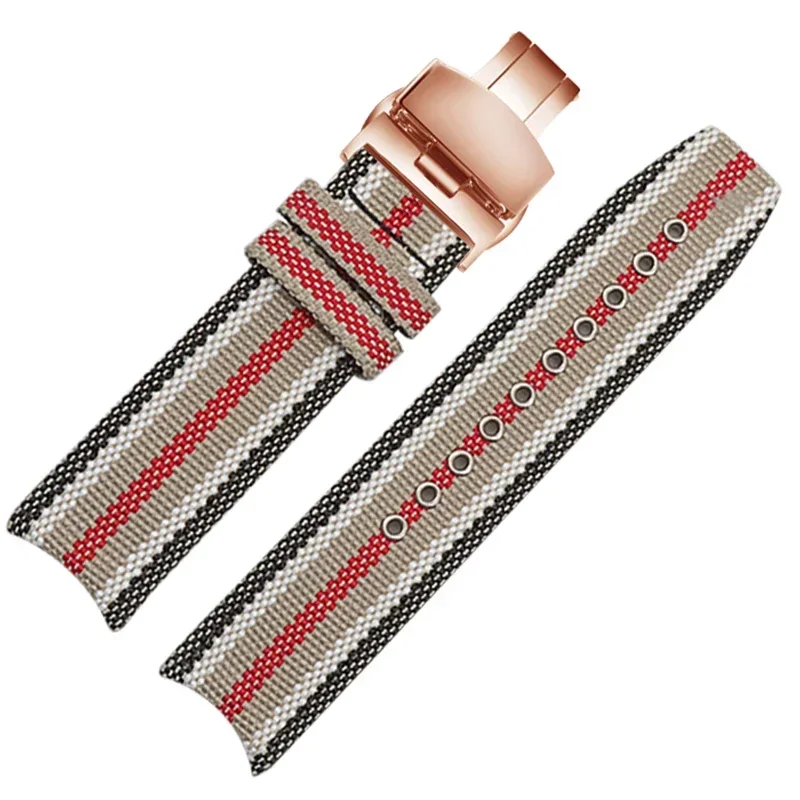 Pulseiras de relógio em nylon para homens, alta densidade, couro genuíno listrado, Burberry Bu7600 7680, 22mm, acessórios