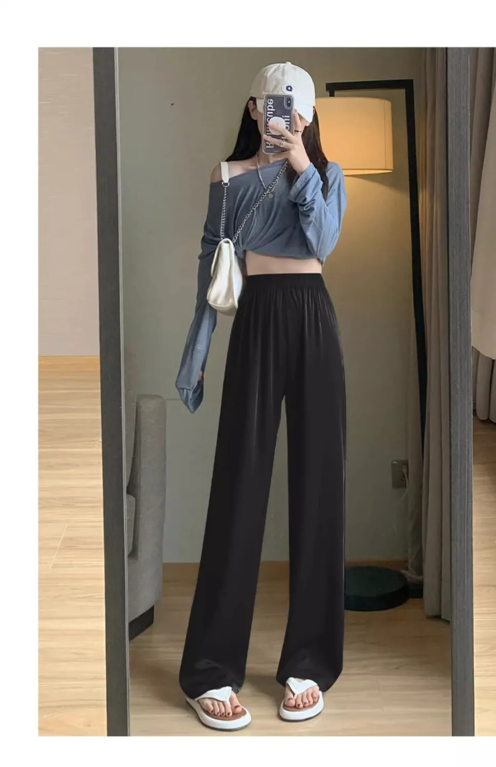 Summer thin women\'s green acetate wide-leg pants, high-waisted, drapey, loose, sunscreen satin casual pants, ice silk straight-l