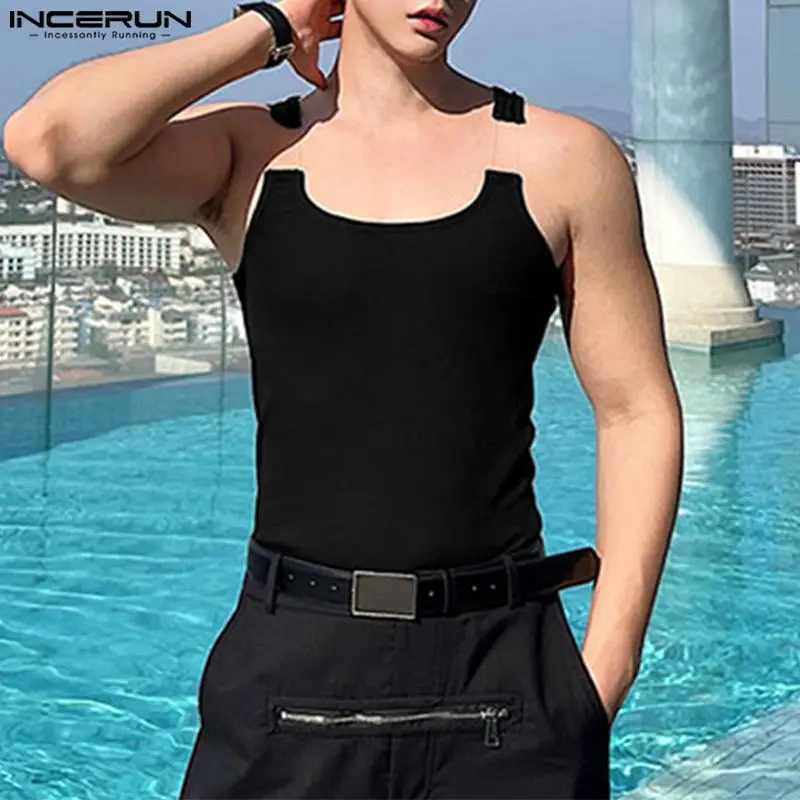 INCERUN Men Tank Tops O-neck Sleeveless Fitness Streetwear Solid Sexy Male Vests Summer 2023 Fashion Casual Men Clothing S-5XL