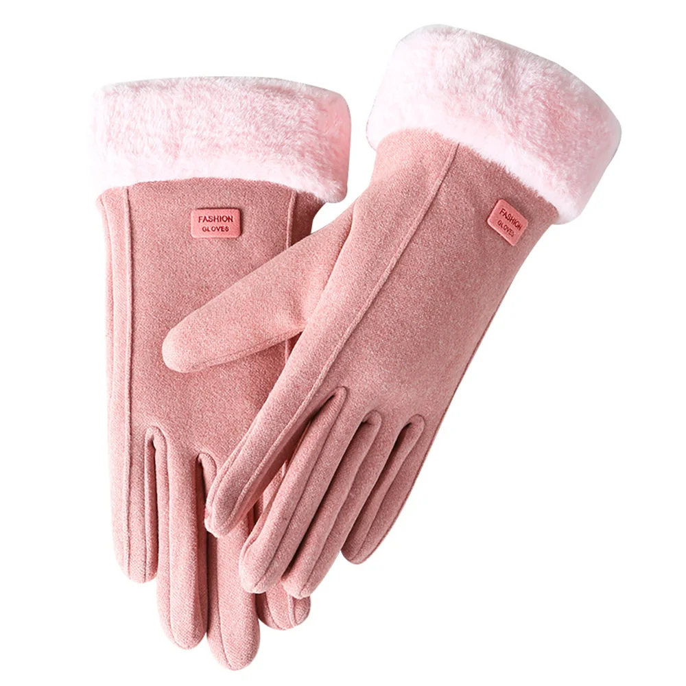 Guantes de felpa gruesos de invierno para mujer, Guantes de gamuza cálidos a la moda para exteriores, Guantes para conducir con pantalla táctil,