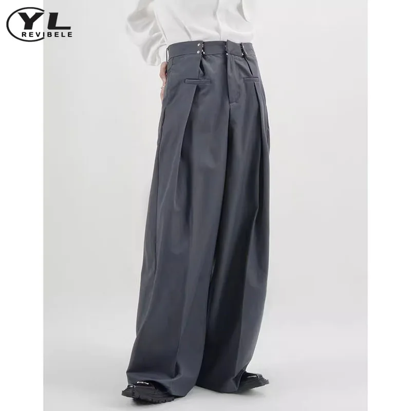 Adjustable Waist Baggy Suit Pant Man Casual Retro Spring Wide Leg Sweatpants American Harajuku Male Straight Trousers Summer New