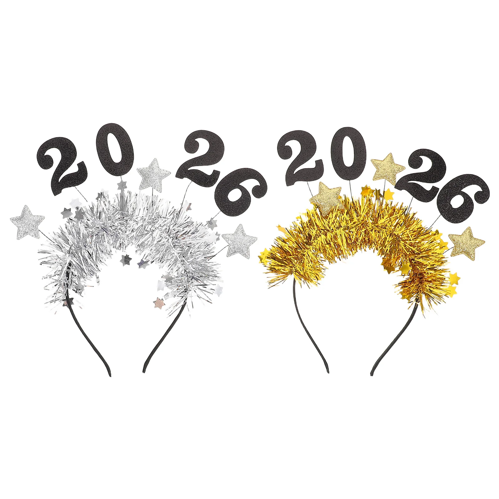 

2Pcs 2026 New Year Headband Set Shiny Star Hairbands for Women Girls Holiday Party Outfit Decoration Festive Headwear