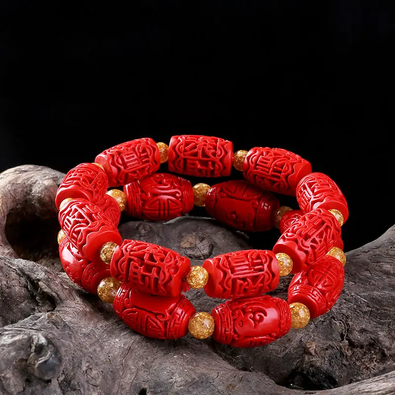 Red Cinnabar Bracelet Rosary, Red Single Circle Natal Year Bracelet, Buddha Beads, and Wealth Are Rolling