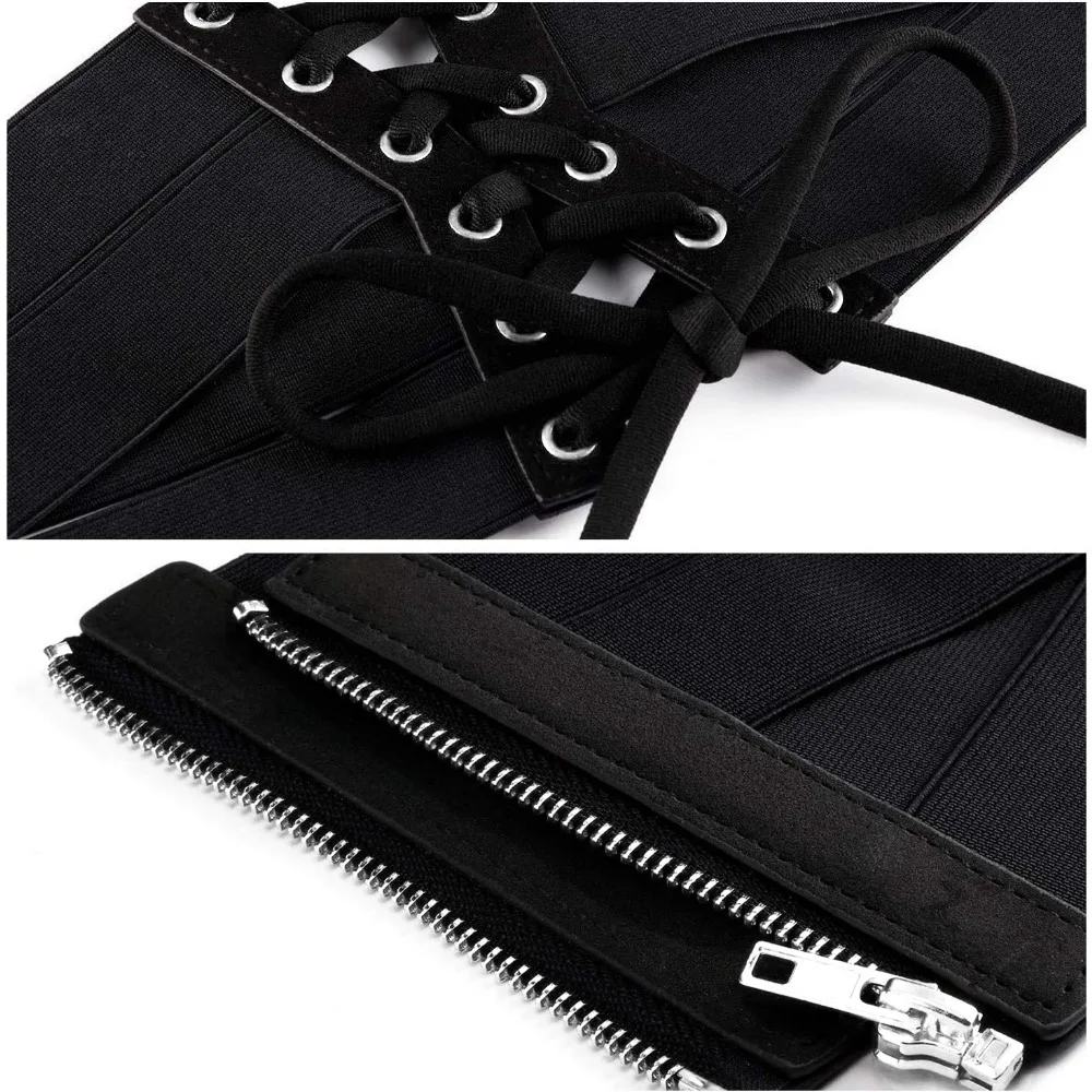 여자 탄성 와이드 밴드 랩 신치 레트로 높은 허리 레이스 업 넥타이 PU 가죽 코르셋 신치 벨트 의상 파티