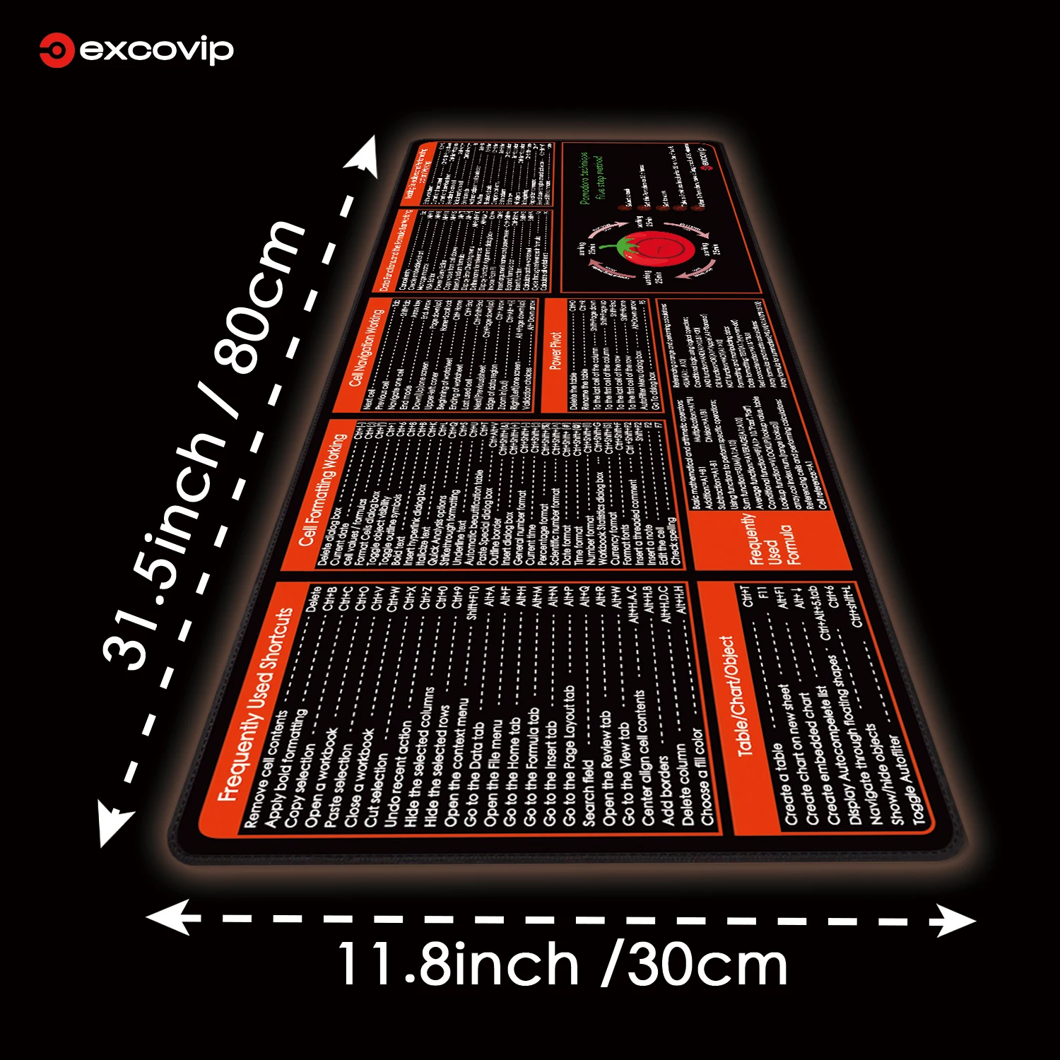 EXCO Excel Shortcut Mouse Pad Large Cheat Sheet Keyboard Mousepad Office Pomodoro Technique Desk Mat Stitched Edge Non-Slip Base