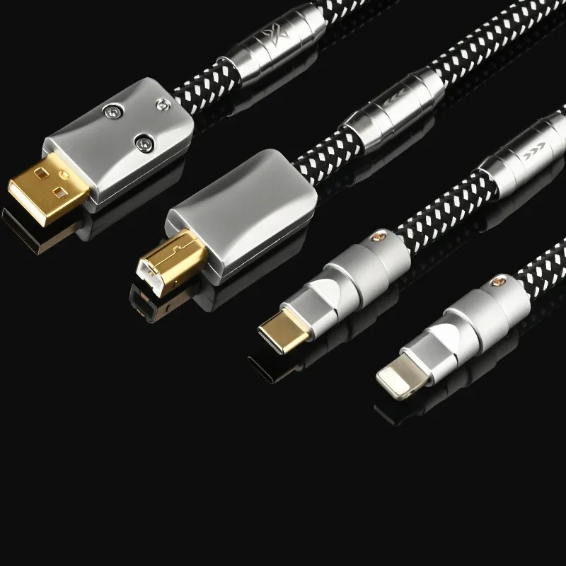 HiFi Audio Decoder DAC Data Line USB A to B Type C Light Digital Cable for Amplifier Mobile Phone Sound Card PC