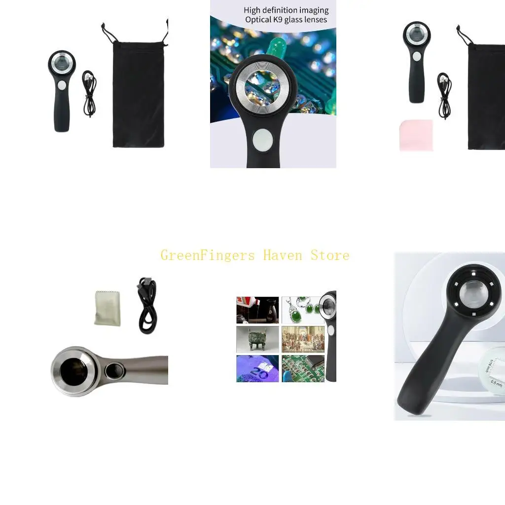 

F68D Большое увеличительное стекло с подсветкой, портативное устройство 60X со светодиодной подсветкой и УФ-светом для проверки