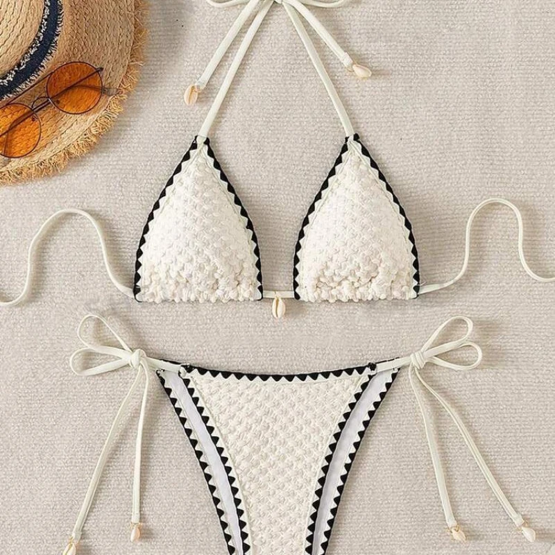 Sexy Halter Wrinkled Weave Bikini Set Shell Designer Swimsuit Women Push Up Micro Bikinis Summer Bathing Suit Swim Beach Wear