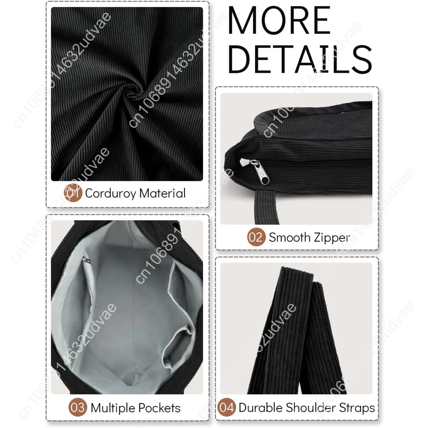 Iioscre Corduroy Tote Bag for Women,Hobo HandBags with Zipper,Large Capacity Casual Shoulder Handbags with Inner Pockets