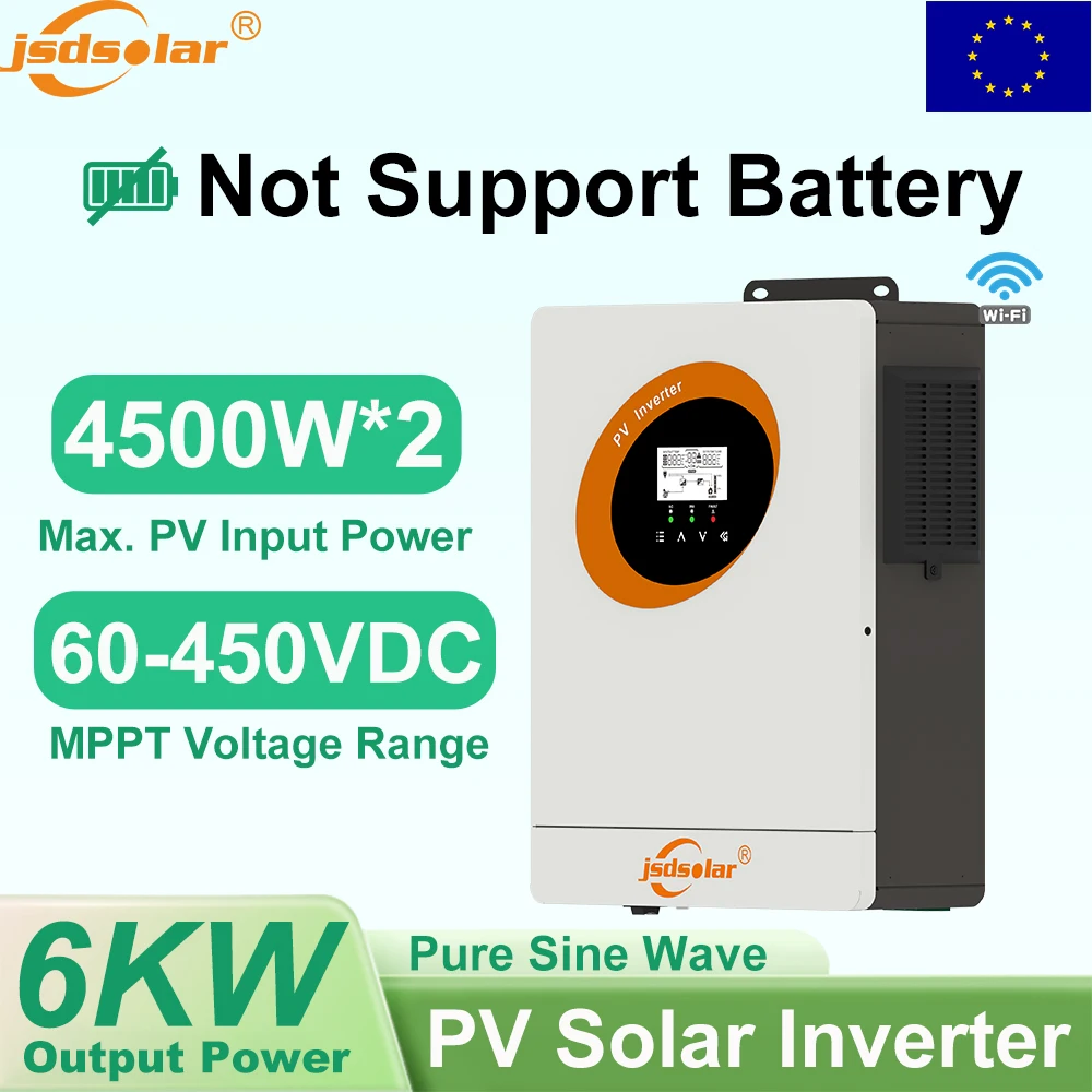 jsdsolar PV 6kW Solar-Hybrid-Wechselrichter, max. PV-Leistung 4500W × 2, Off-Grid-Wechselrichter 230Vac, MPPT 60–450VDC, Ladestrom, reine Sinuswelle, Notstromspeichersystem, USV 10ms, EU-LAGER,