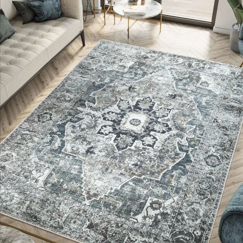 VIKAMA Traditional Persian Tribal Area Rug Red Rust Oriental Medallion Carpet Living Room Bedroom Vintage Decor Large Floor Rug