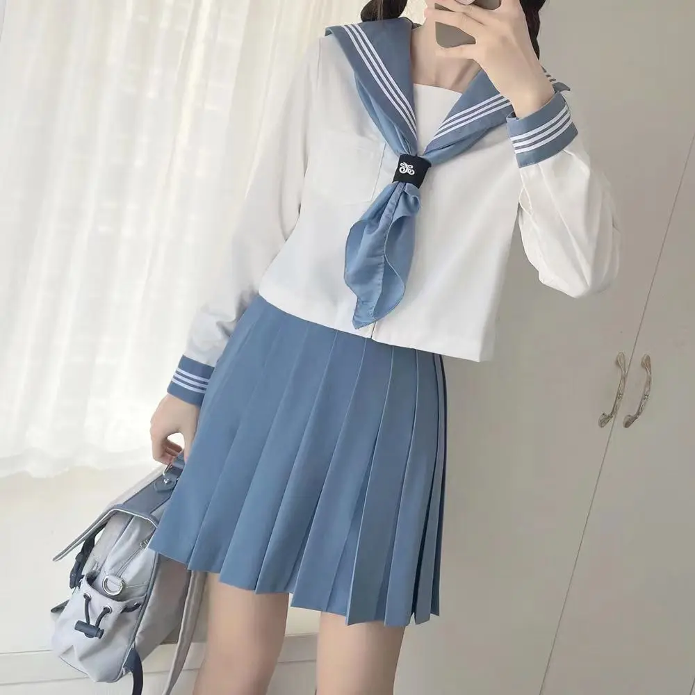 Uniforme JK blu Uniformi scolastiche giapponesi a maniche lunghe estive Set da marinaio per ragazze Gonna a pieghe Costume uniforme JK