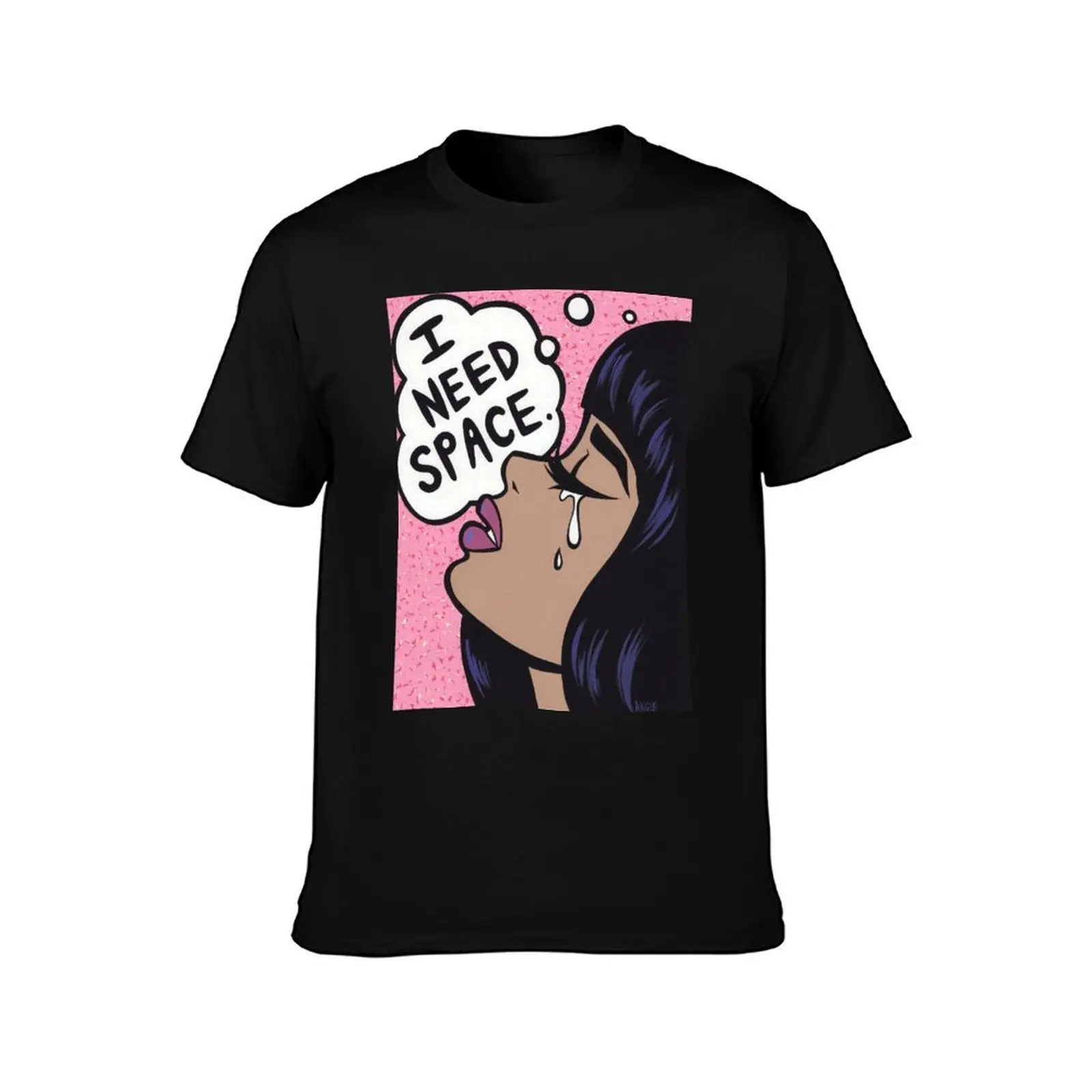 I Need Space Crying Comic Girl T-Shirt, Summer Casual Cotton Tee, Oversized Streetwear Tops, Vintage Graphic Print, 100% Cotton