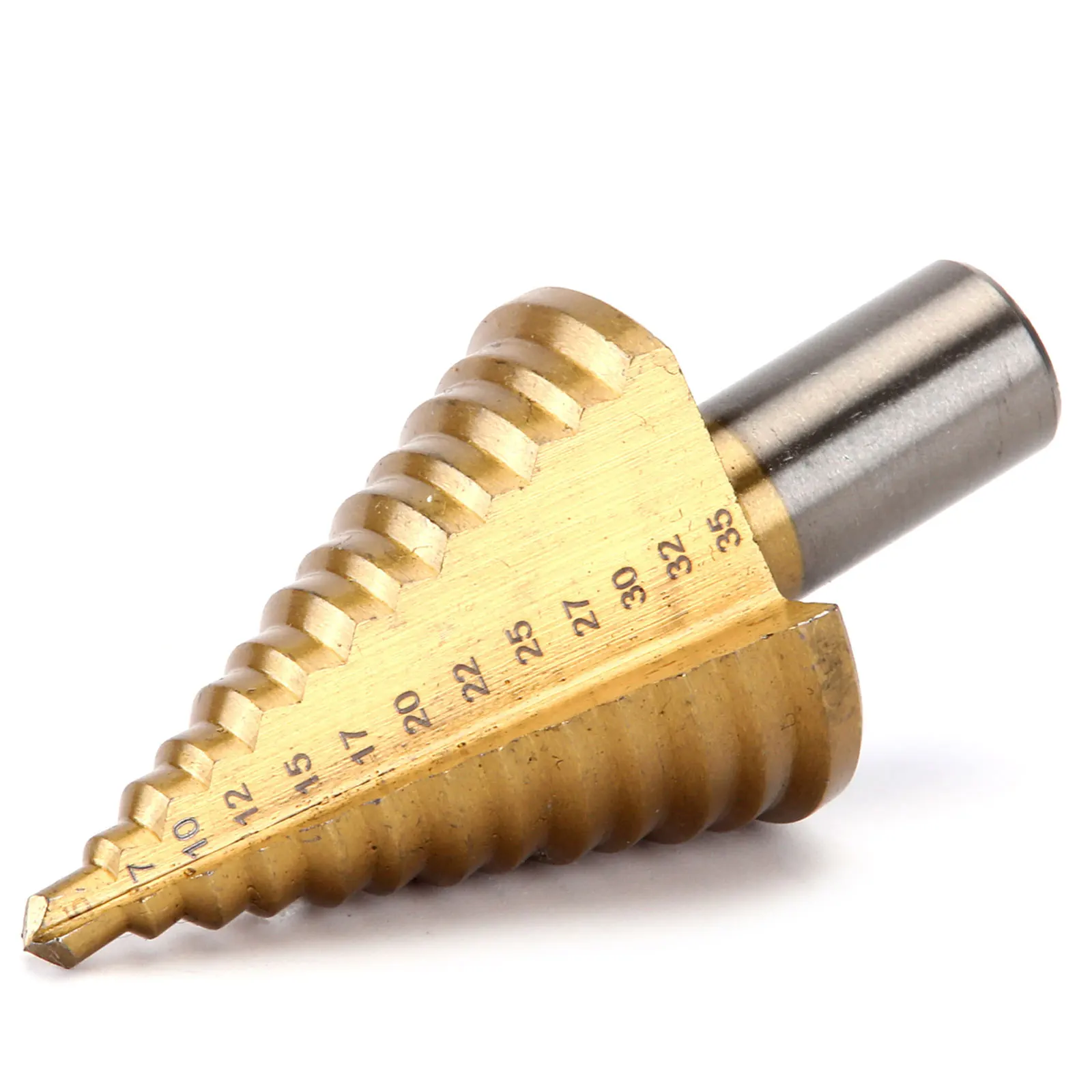 1PCS Golden 5-35mm HSS Round Handle Speed Steel Step Drill Bit,13 Steps Reaming Pagoda Drill Bit Hole Opening Step Drill Tools