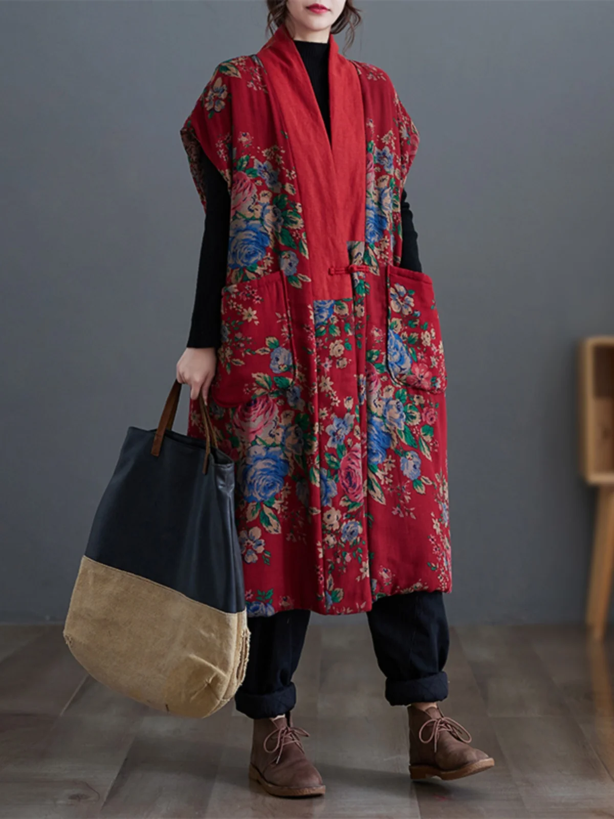 

Original Design Winter New Cotton Linen Women's Mid-Length Warmth Vest Quilted Ethnic Sle Cotton Jaet Commute Sle