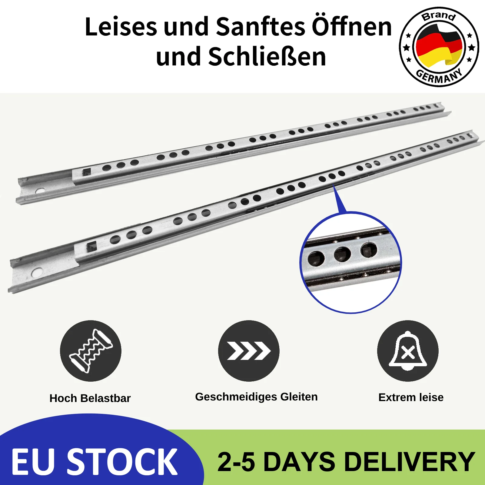 12–20 Zoll Schubladenführungen mit Stahlkugellager, Vollauszug, leise & leichtgängig, hohe Tragfähigkeit, robust und langlebig, für Möbel und Küchenschränke, wählbar als 2/4/6/8 Set