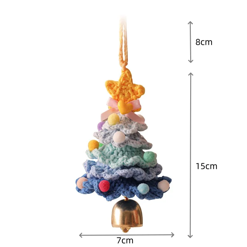 Knitted Christmas Tree with Jingle Bell Plush Christmas Hanging Pendant Wool Crochet Christmas Tree for Christmas Party Decor