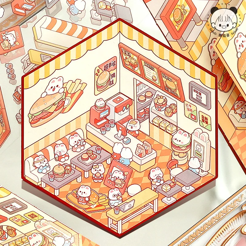 Pink Storage Stickers Scene Miniature Stickers DIY Cabin Scene Stacking and Pasting Hand Account Scrapbooking Materials Kit