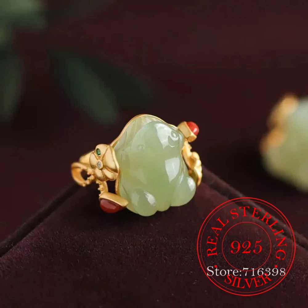 

Ювелирные изделия из стерлингового серебра 925 пробы, позолоченные 24-каратным золотом, кольца на палец с натуральным нефритом в форме лягушки для женщин, ювелирные изделия для свадебных вечеринок, подарок для подруги
