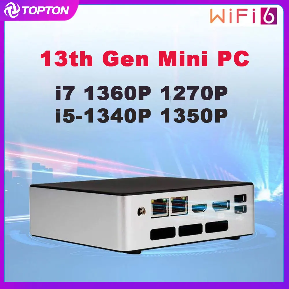 Topton Mini PC 13th Gen i7 1360P 1270P 2xDDR5 4800MHz 2*NVMe Windows 11 NUC Gaming PC Portable Mini Computer 2 LAN HTPC WiFi6