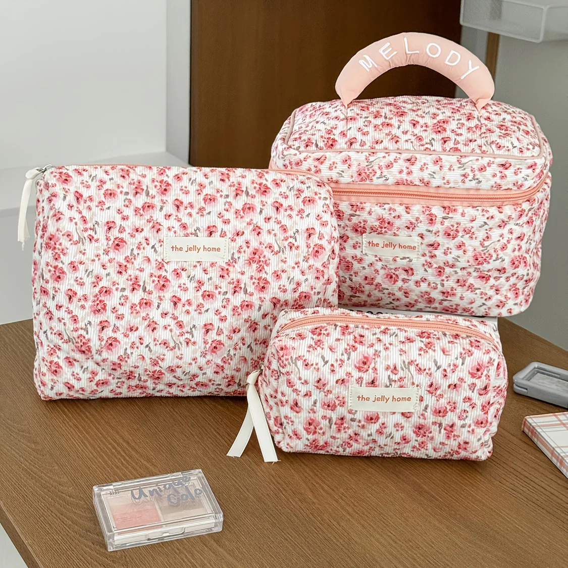 3pcs-pink-rose-storage-bag-joker-fashion-portable-large-capacity-finishing-cosmetic-bag-travel-multifunctional-storage-wash-bag
