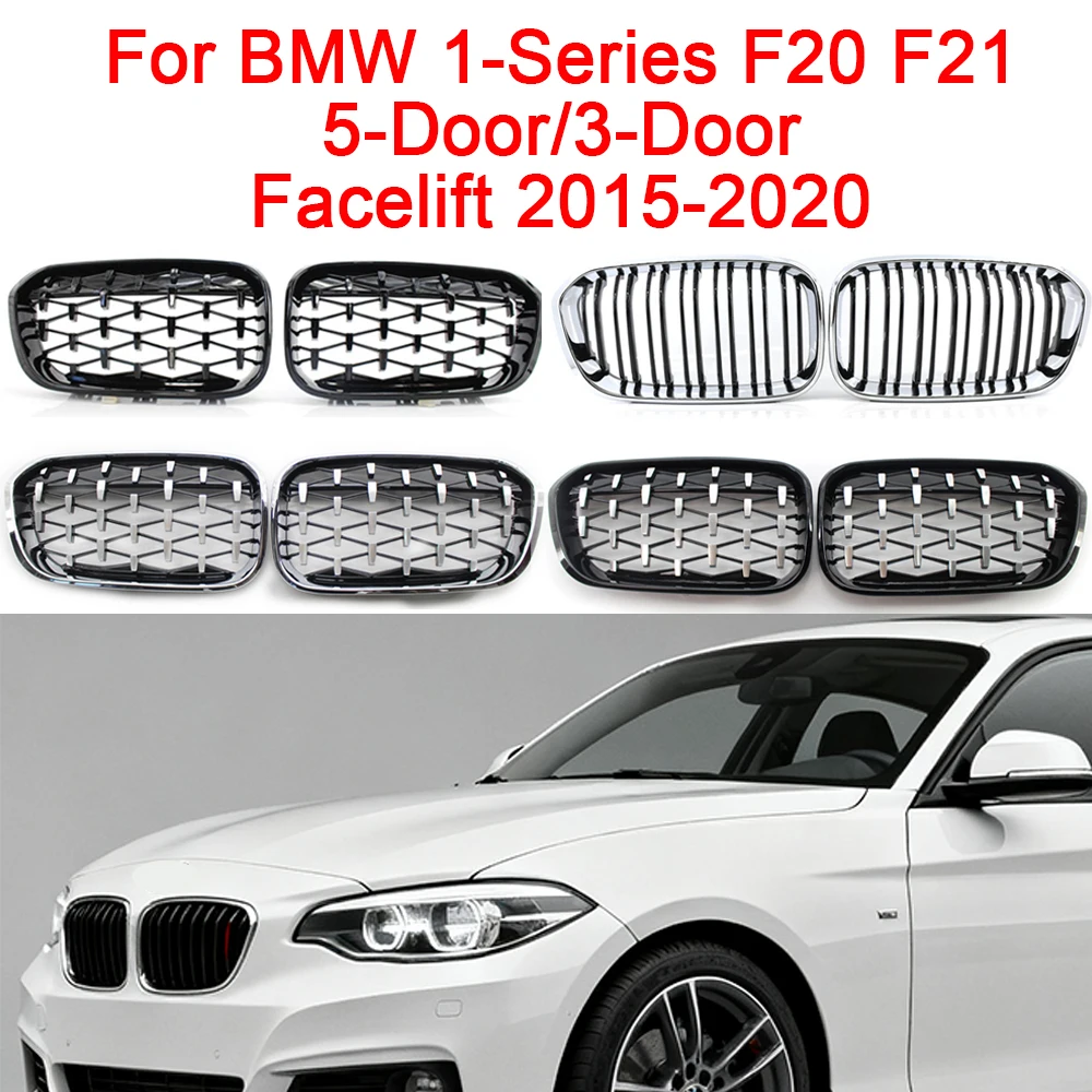 

1 Pair Front Bumper Mesh Kidney Grill Grille Chrome Gloss Black For BMW 1-Series F20 5-Door F21 3-Door 2015-2019 Facelift