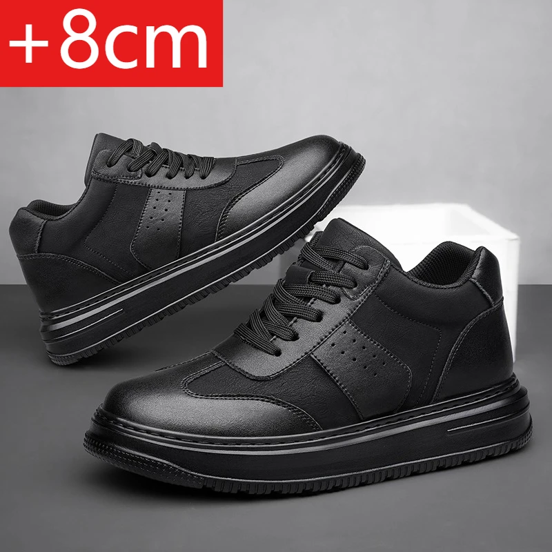 2025Mens Elevator Shoes Height Increase Invisible 6/ 8cm Sports Sneakers Elevate Taller Lift Leather Shoes
