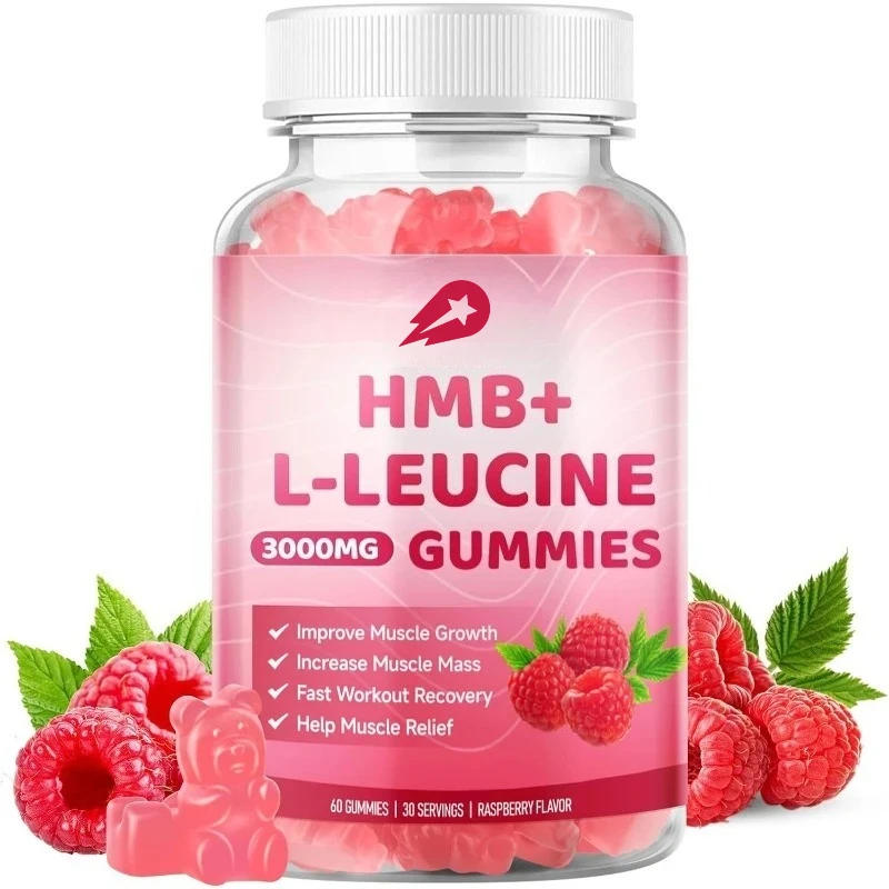 

HMB и жевательные конфеты Leucine 3000 мг, добавка HMB с аминокислотами Leucine, веганские малиновые жевательные конфеты без сахара