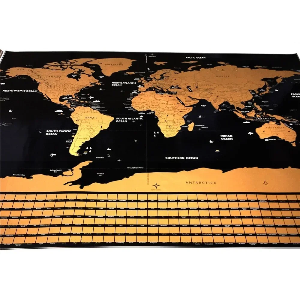 Perfect Gold Scratch Off Layer Visual Travel Maps, Deluxe Edition Scratch Maps With Detailed Geographical Boundary Name and Flag