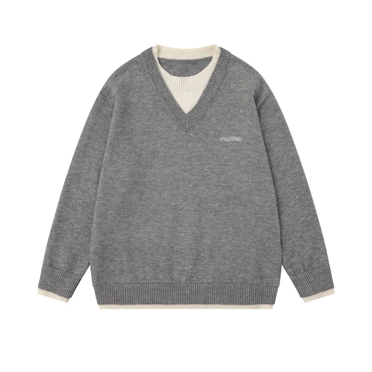 

Новинка осени Guochao 2220, простые повседневные мужские и женские свитера с v-образным вырезом в стиле ретро, состоящие из двух частей