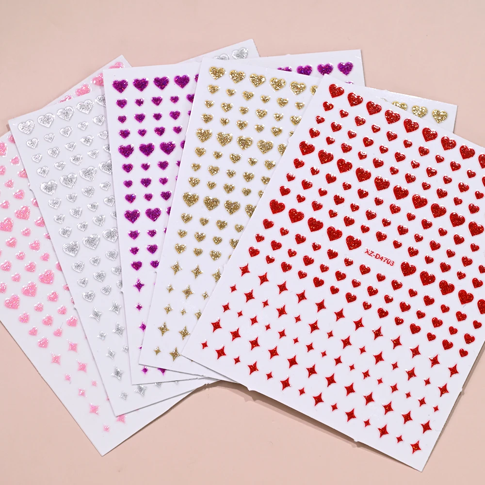 5 Farben/Set Glitzer Valentinstag Herz Stern Nagelaufkleber Y2K Sternenlicht Liebe Nägel Klebeaufkleber Romantische Maniküre Slider