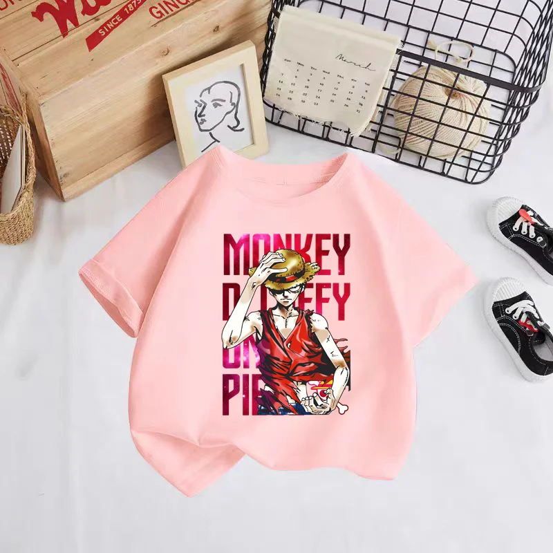 New Arrival 2024 T-shirt Funny Anime One Pieces Children Clothing Cartoon Print T Shirt Student Boys/Girls Summer Sunmer Tops