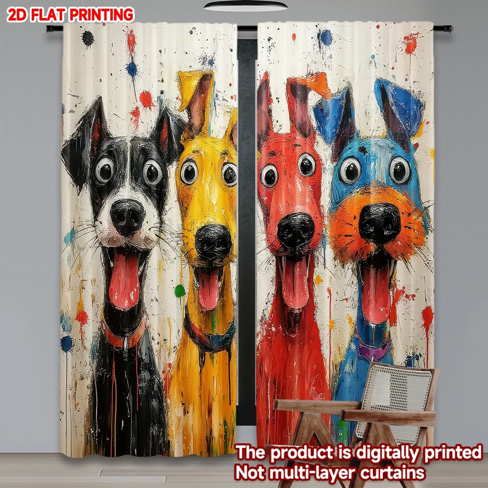 

2D flat printing 2pcs Drapes Colorful Happy Dogs Digital Printed Polyester Drapes Birthday Party Perfect for New Year