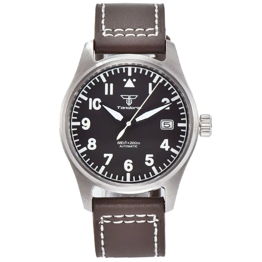 Tandorio NH35A Pilot Automatische mechanische Uhr 200 m wasserdicht Tauchen Flieger Herrenuhr 39 mm Datum Saphirglas leuchtend 4
