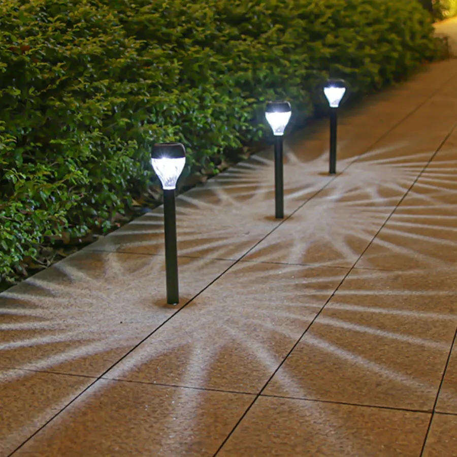 Roadside Solar Pathway Lights — Yellow Spiral Flowerbed "Stick" Lights — Stainless Steel LED Landscape Lighting