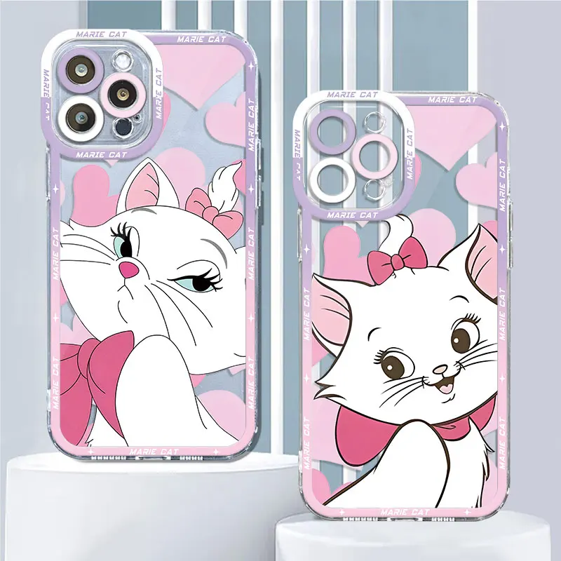 Clear Phone Case for iPhone 15 11 14 Pro Max 13 12 MINI XR X XS 8 7 6 6S Plus Funda Disney Marie Cat